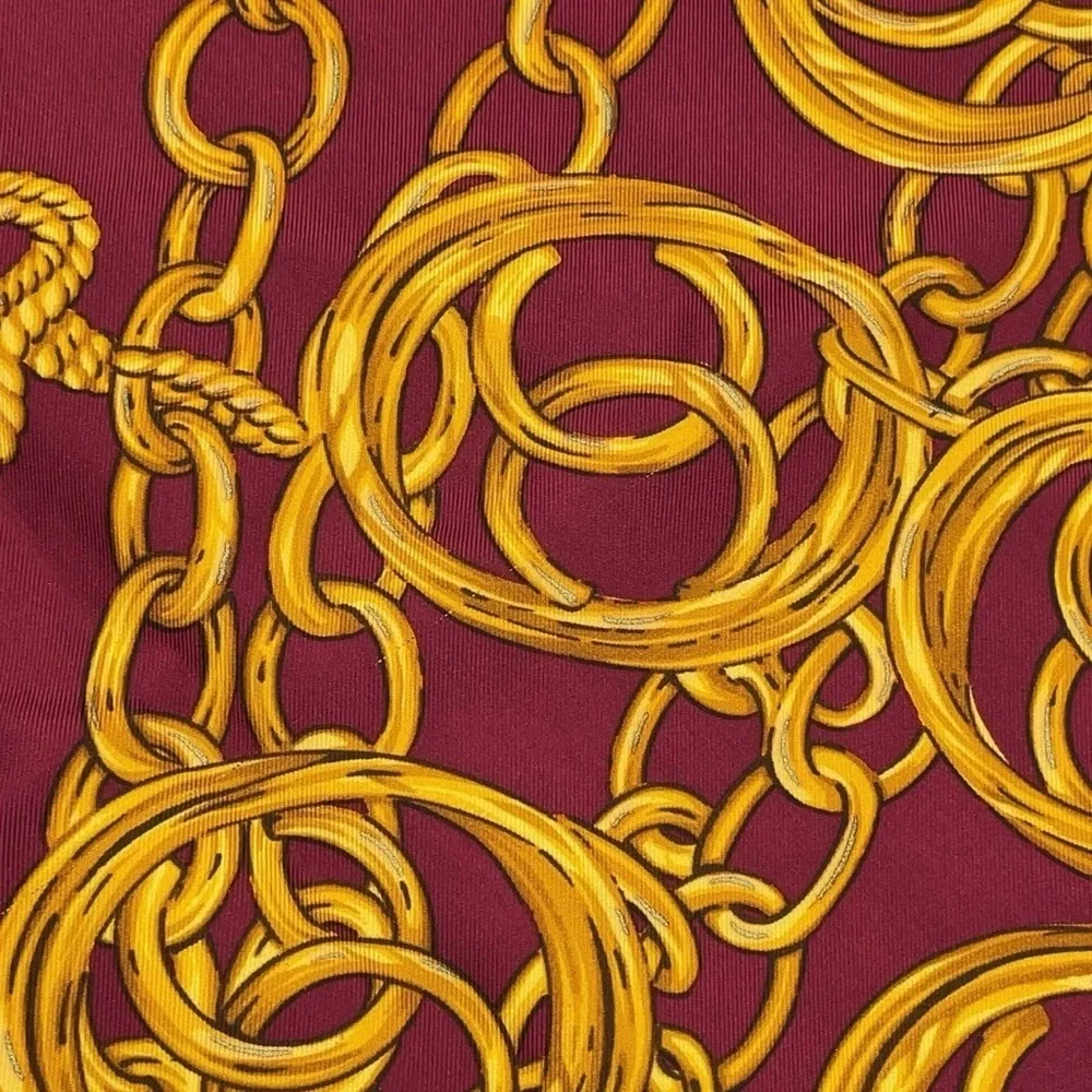 Auth Chanel gold chain and medallion design, Silk Scarf